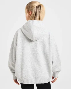 Varsity Minimal Logo Oversized Knitted Hoodie