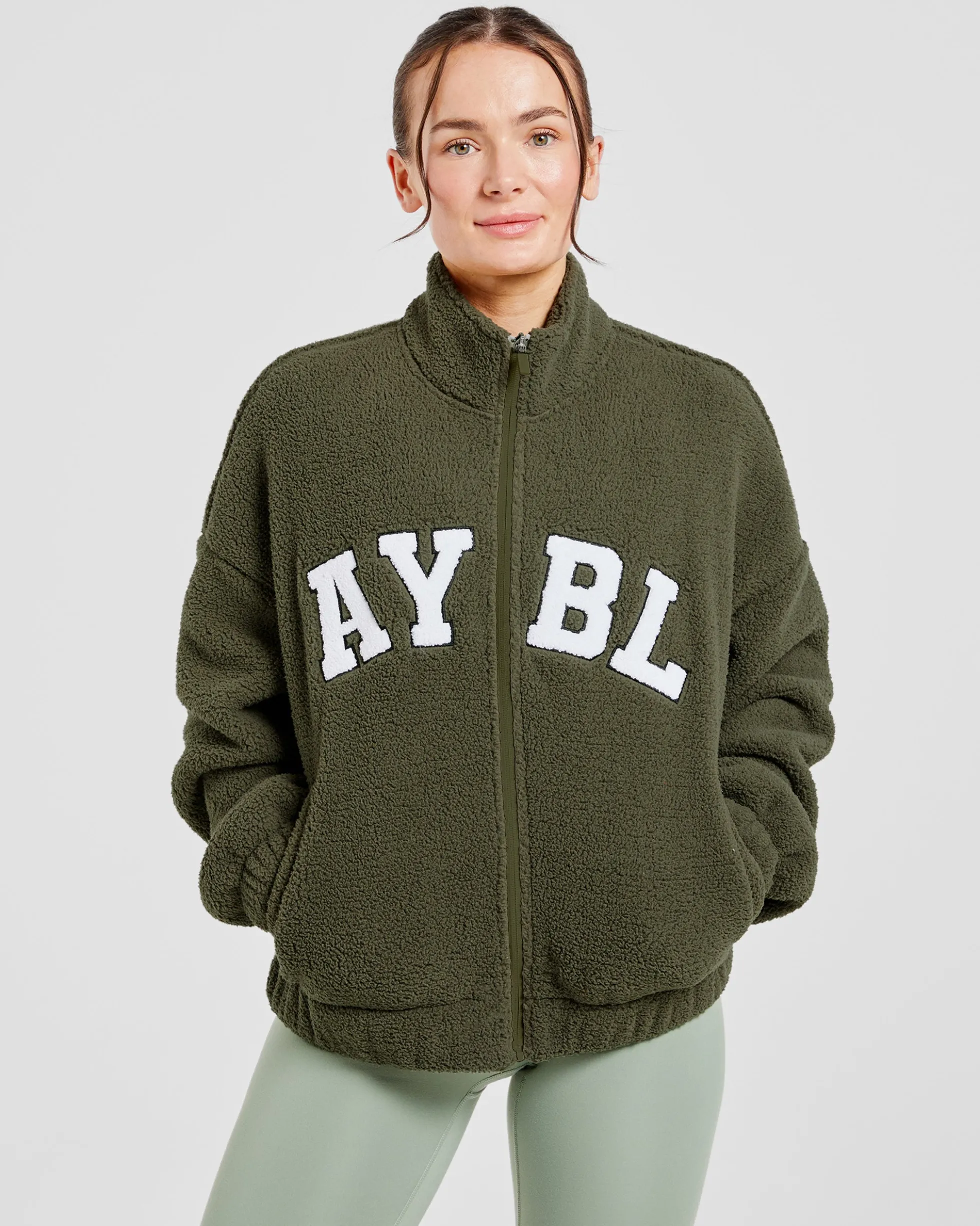 Varsity Oversized Fleece Zip Up Jacket