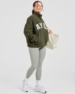 Varsity Oversized Fleece Zip Up Jacket