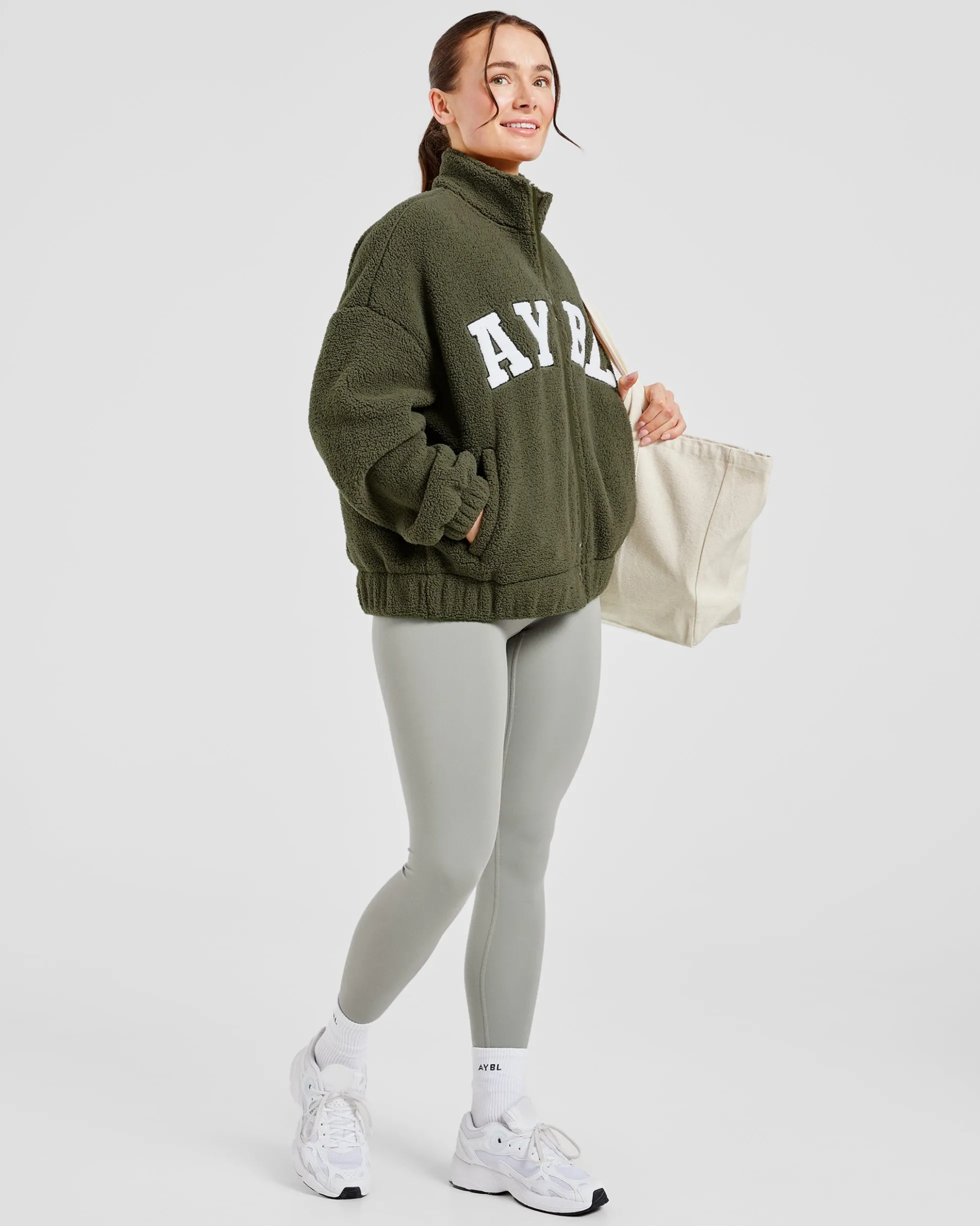 Varsity Oversized Fleece Zip Up Jacket
