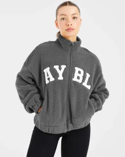 Varsity Oversized Fleece Zip Up Jacket