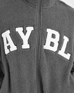 Varsity Oversized Fleece Zip Up Jacket