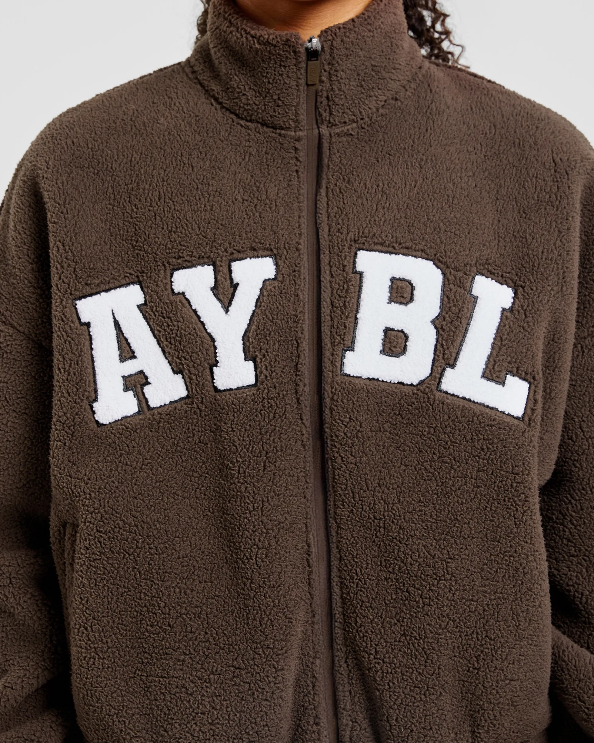 Varsity Oversized Fleece Zip Up Jacket