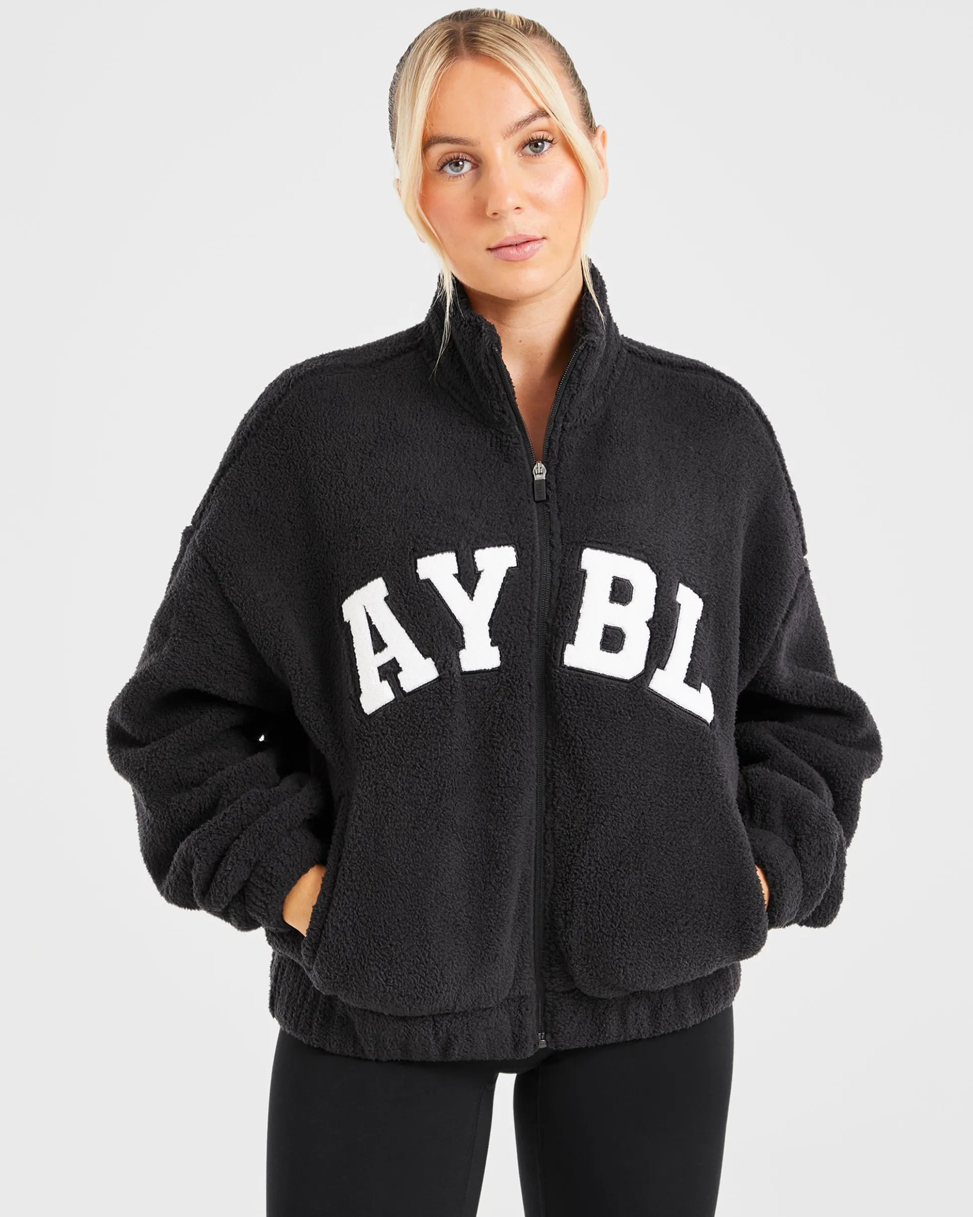 Varsity Oversized Fleece Zip Up Jacket