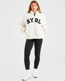 Varsity Oversized Fleece Zip Up Jacket
